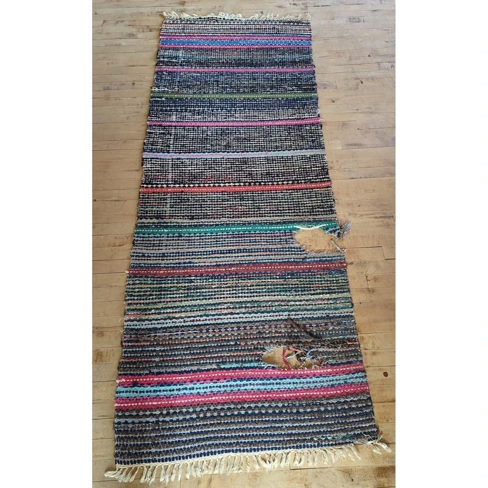 Antique Imported Swedish Hand Made Rag Rug Runner (32